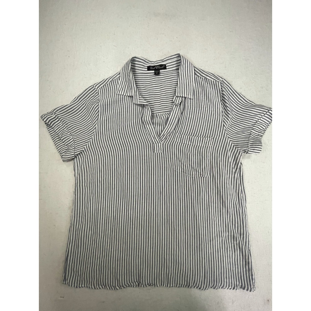 Velvet Heart Shirt Womens Medium Black White Striped V-Neck Casual Cuffed Sleeve
